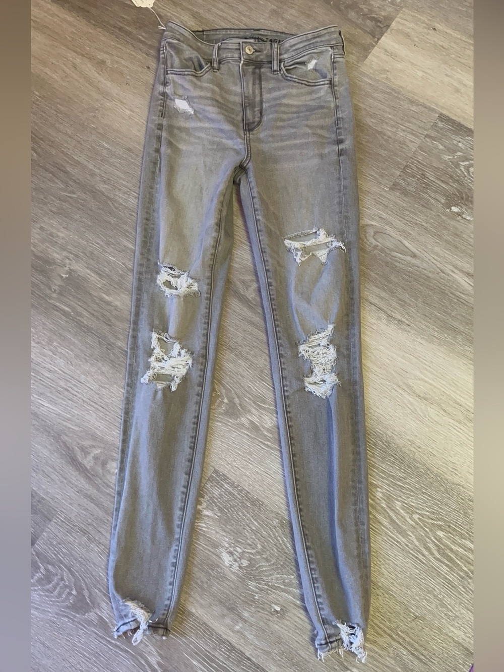American Eagle Outfitters Super Hi Rise Jeggings Gray Distressed 6L